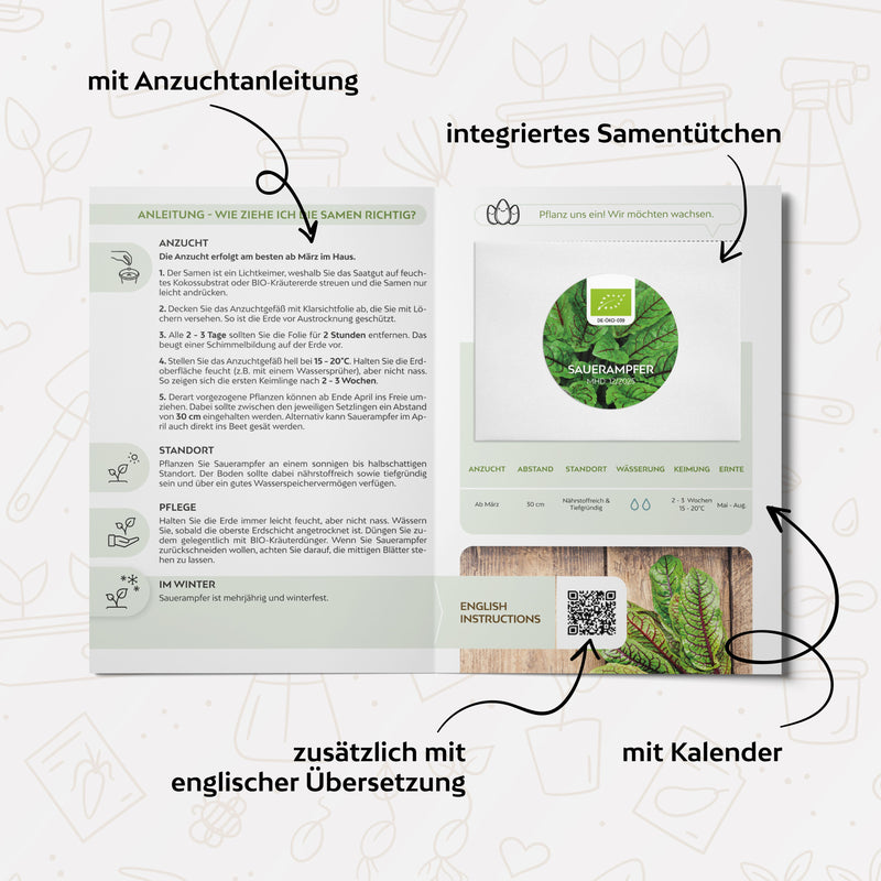 BIO Sauerampfer Samen - Heilkräuter Saatgut aus biologischem Anbau (200 Korn) - HappySeed