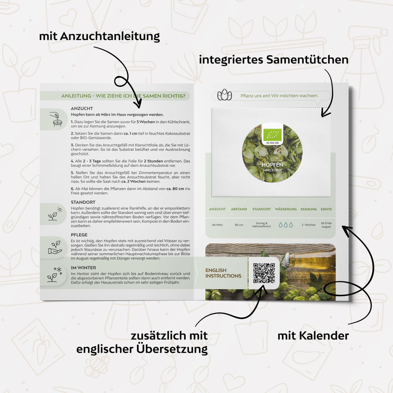 BIO Hopfen Samen - Heilkräuter Saatgut aus biologischem Anbau (40 Korn) - HappySeed