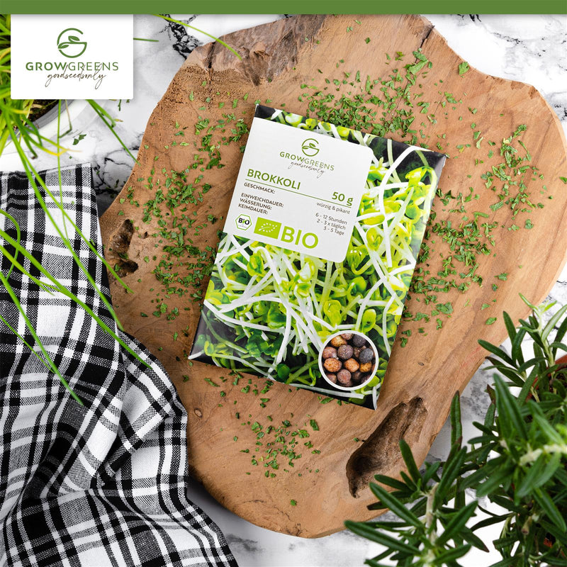 BIO Brokkoli Sprossen Samen (50g) - Microgreens Saatgut ideal für die Anzucht von knackigen Keimsprossen - HappySeed