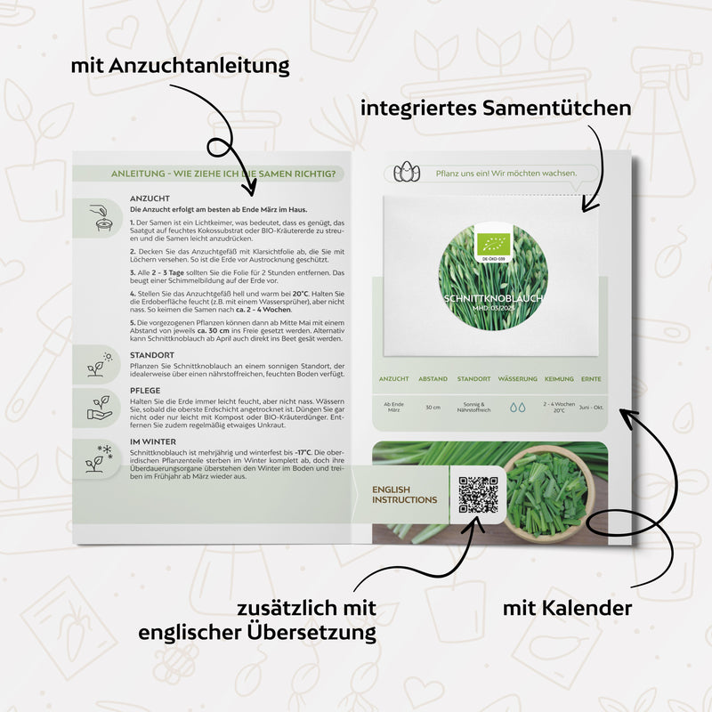 BIO Schnittknoblauch Samen - Küchenkräuter Saatgut aus biologischem Anbau (50 Korn) - HappySeed