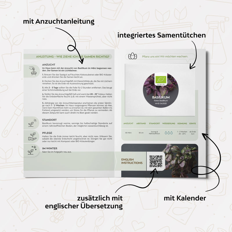 BIO Basilikum Samen Rot - Küchenkräuter Saatgut aus biologischem Anbau (400 Korn) - HappySeed