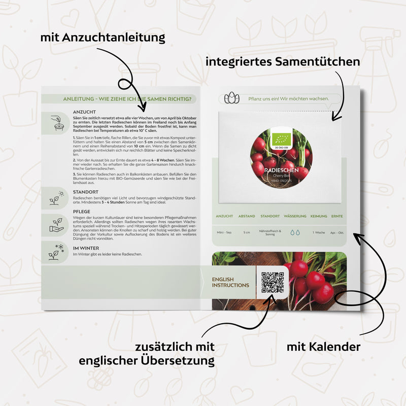 BIO Radieschen Samen (Cherry Bell) - Radieschen Saatgut aus biologischem Anbau (50 Korn) - HappySeed