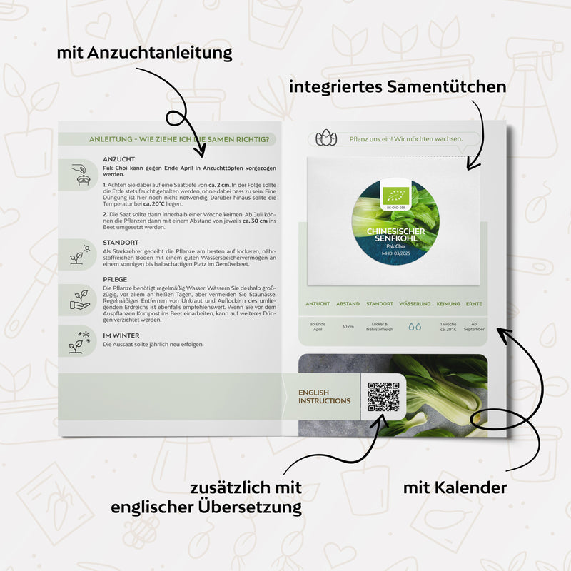 BIO Chinesischer Senfkohl Samen (Pak Choi) - Pak Choi Saatgut aus biologischem Anbau (150 Korn) - HappySeed
