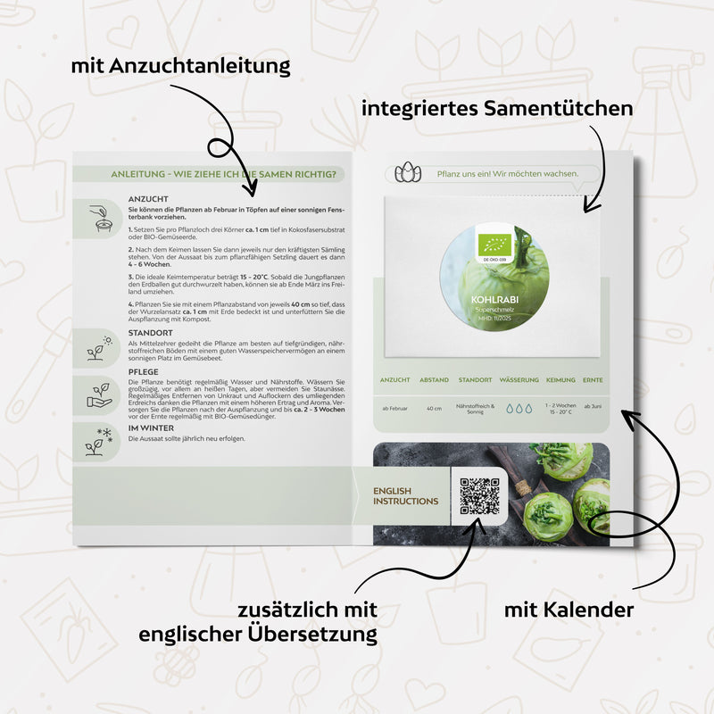 BIO Kohlrabi Samen (Superschmelz) - Kohlrabi Saatgut aus biologischem Anbau (20 Korn) - HappySeed