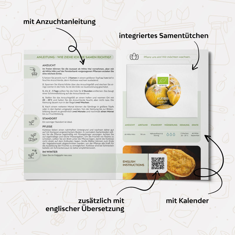 BIO Kürbis Samen (Spaghetti) - Kürbis Saatgut aus biologischem Anbau (5 Korn) - HappySeed