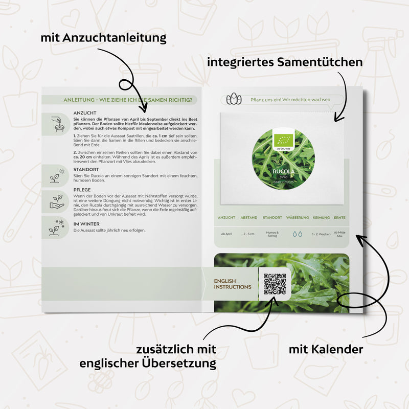 BIO Rucola Samen (Diplotaxis tenuifolia) - Wilde Rauke Saatgut aus biologischem Anbau (750 Korn) - HappySeed