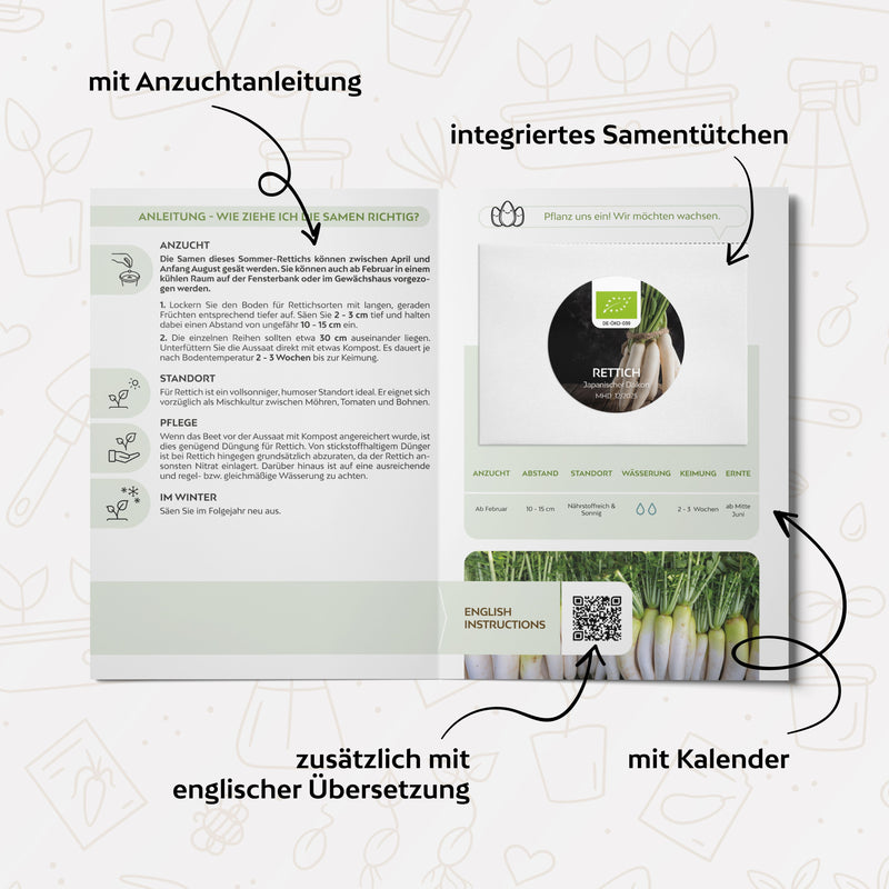BIO Rettich Samen (Japanischer Daikon) - Rettich Saatgut aus biologischem Anbau (50 Korn) - HappySeed