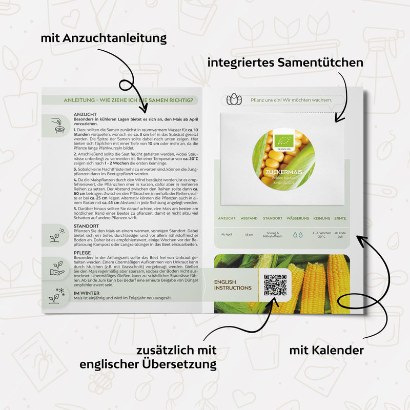 BIO Zuckermais Samen (Golden Bantam) - Mais Saatgut aus biologischem Anbau (30 Korn) - HappySeed