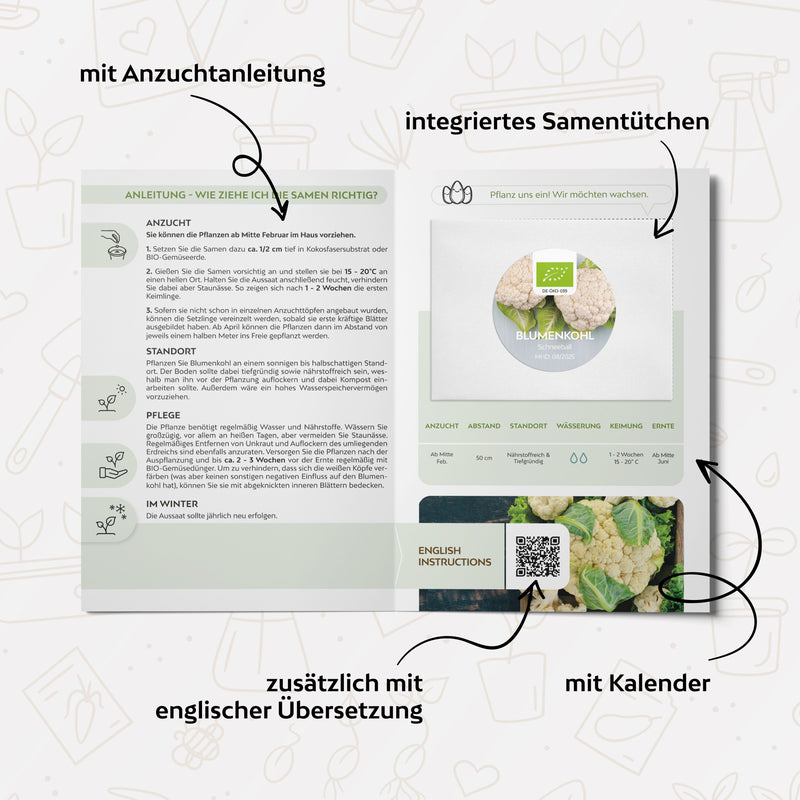 BIO Blumenkohl Samen (Schneeball) - Blumenkohl Saatgut aus biologischem Anbau (35 Korn) - HappySeed