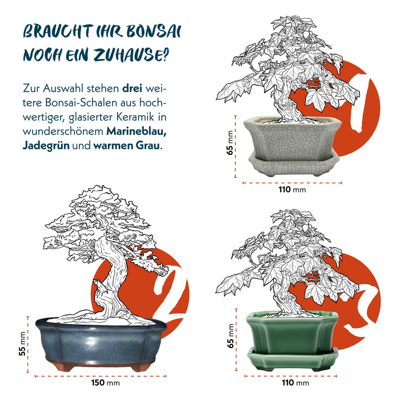Bonsai Schale aus Keramik in Marineblau - 9,5 x 4,5 x 9,5 cm - HappySeed