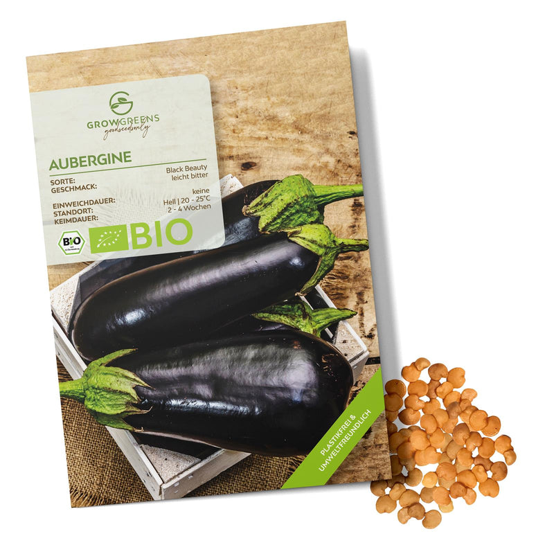 BIO Aubergine Samen (Black Beauty) - Auberginen Saatgut aus biologischem Anbau (25 Korn) - HappySeed