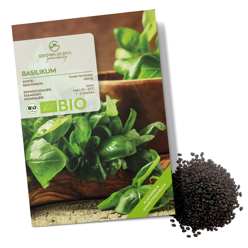 BIO Basilikum Samen Sweet Genovese - Küchenkräuter Saatgut aus biologischem Anbau (400 Korn) - HappySeed
