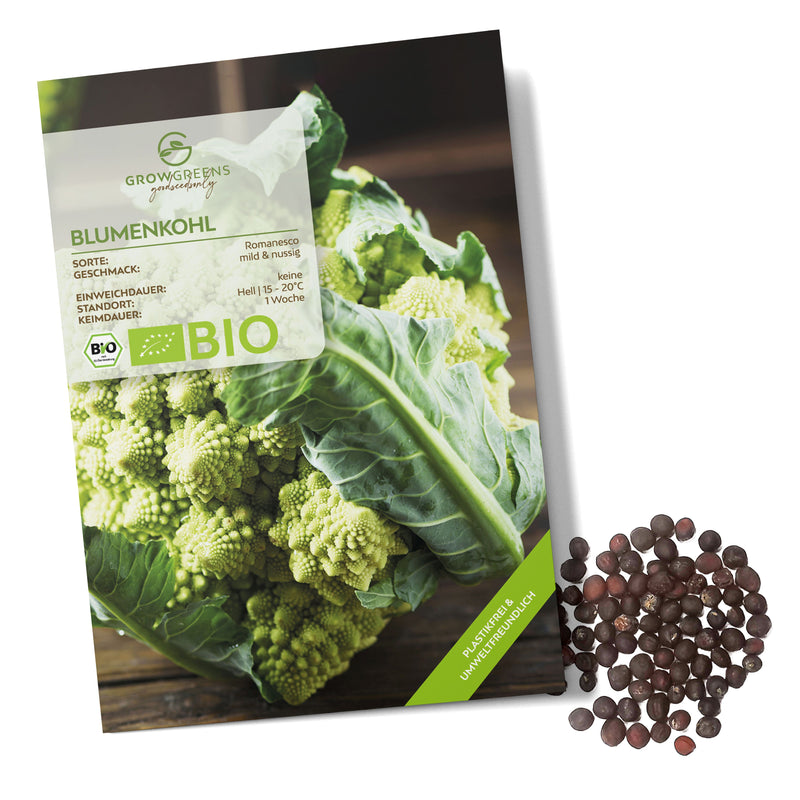 BIO Blumenkohl Samen (Romanesco) - Blumenkohl Saatgut aus biologischem Anbau (50 Korn) - HappySeed