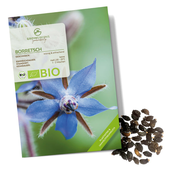 BIO Borretsch Samen - Küchenkräuter Saatgut aus biologischem Anbau (40 Korn) - HappySeed