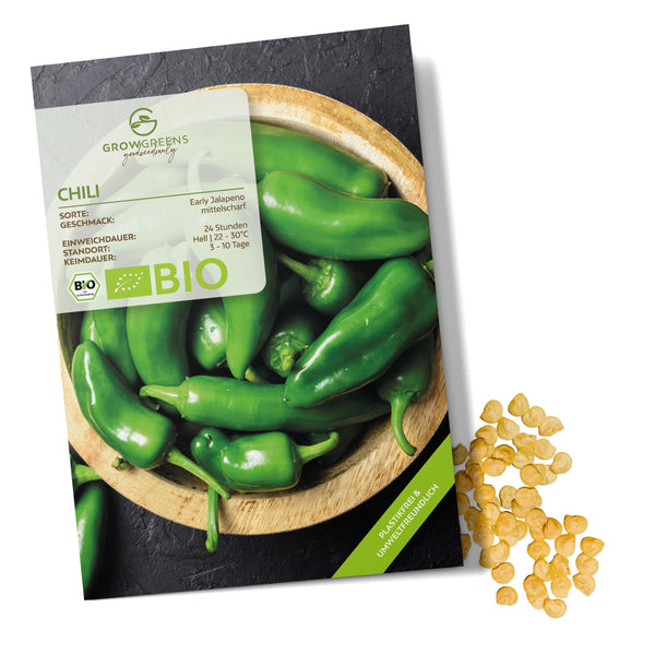 BIO Chili Samen (Early Jalapeno, 5.000 Scoville) - Chili Saatgut aus biologischem Anbau (10 Korn) - HappySeed
