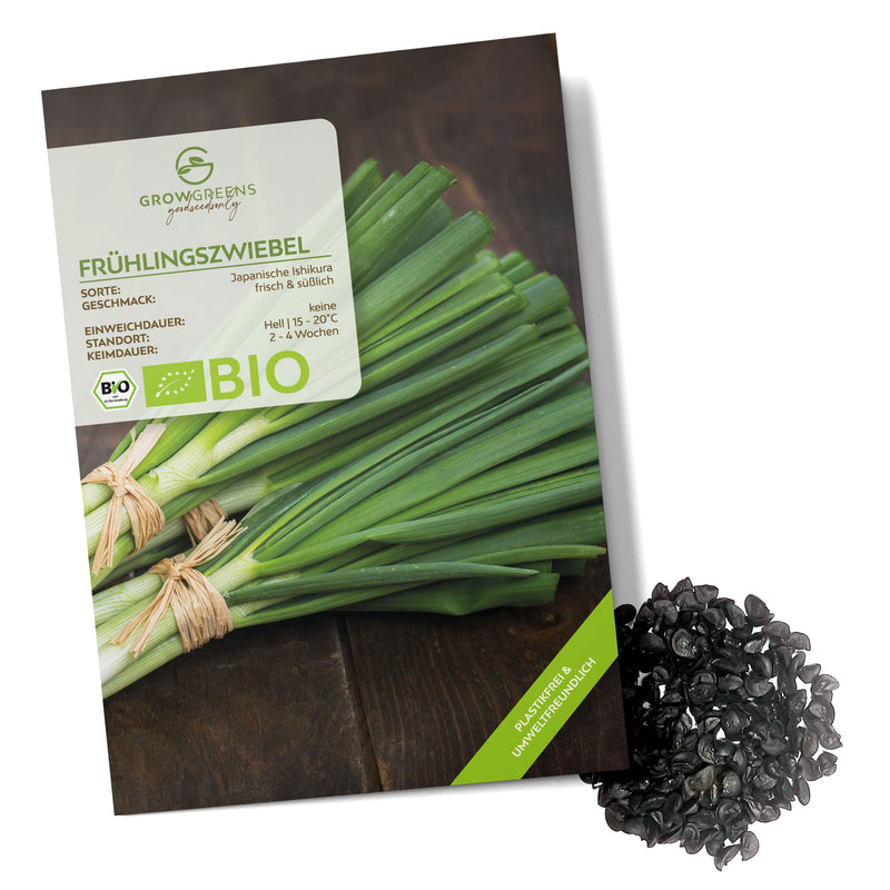 BIO Frühlingszwiebel Samen (Japanische Ishikura) - Frühlingszwiebeln Saatgut aus biologischem Anbau (75 Korn) - HappySeed