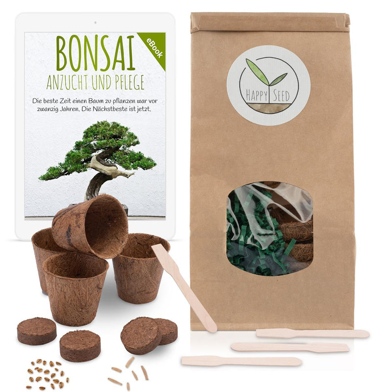 Bonsai Starter Kit inkl. eBook - Pflanzset aus Kokostöpfen, Samen &amp; Erde  (Wüstenrose + Berg Mammutbaum) - HappySeed