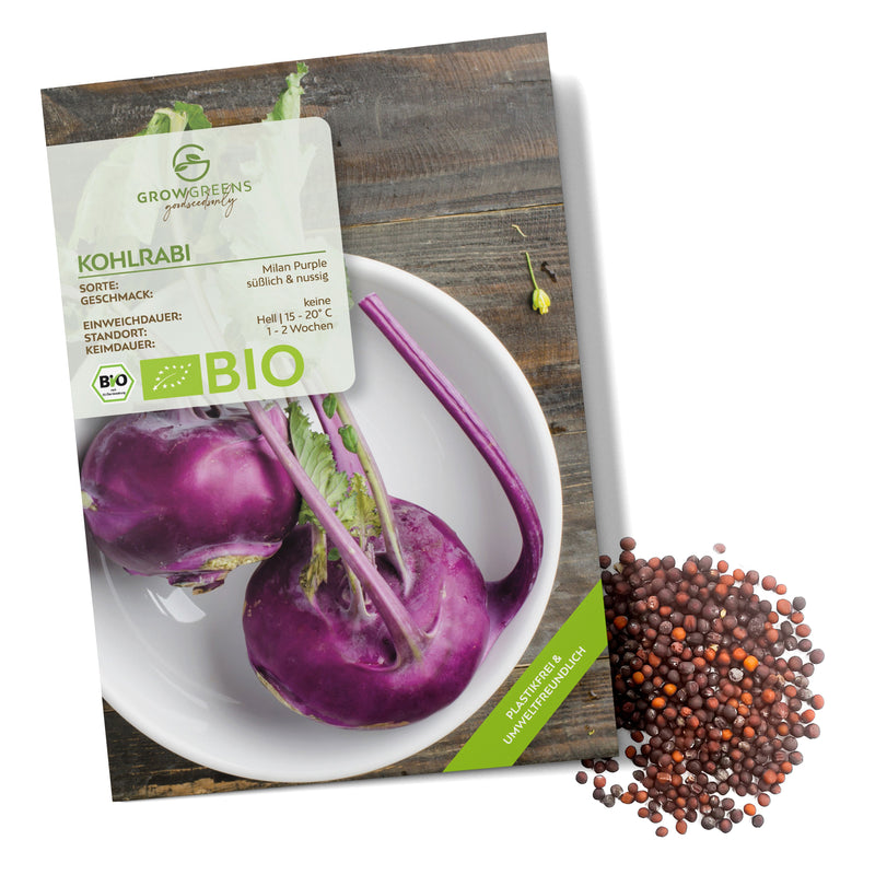 BIO Lila Kohlrabi Samen (Milan Purple) - Kohlrabi Saatgut aus biologischem Anbau (300 Korn) - HappySeed