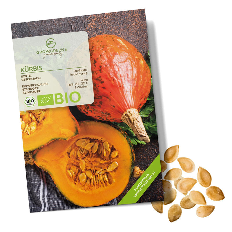 BIO Kürbis Samen (Hokkaido) - Kürbis Saatgut aus biologischem Anbau (5 Korn) - HappySeed
