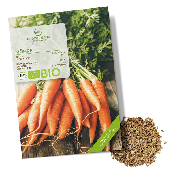 BIO Karotten Samen (Early Nantes) - Möhren Saatgut aus biologischem Anbau (500 Korn) - HappySeed