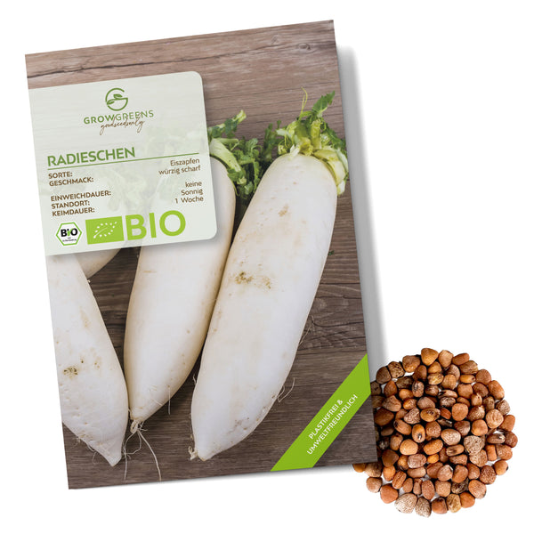 BIO Radieschen Samen (Eiszapfen) - Radieschen Saatgut aus biologischem Anbau (50 Korn) - HappySeed
