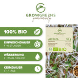 BIO Alfalfa Sprossen Samen (50g) - Microgreens Saatgut ideal für die Anzucht von knackigen Keimsprossen - HappySeed