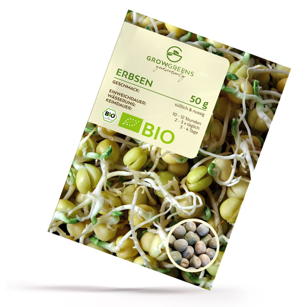 Bio Erbsen Sprossen Samen (50g) - Microgreens Saatgut ideal für die Anzucht von knackigen Keimsprossen - HappySeed