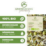 Bio Erbsen Sprossen Samen (50g) - Microgreens Saatgut ideal für die Anzucht von knackigen Keimsprossen - HappySeed