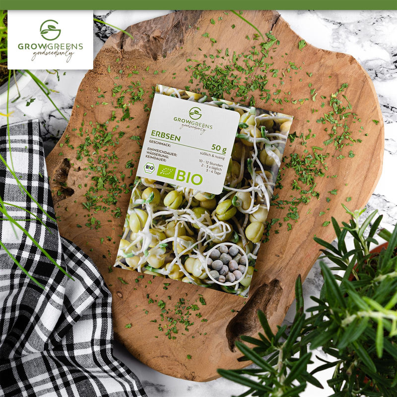 Bio Erbsen Sprossen Samen (50g) - Microgreens Saatgut ideal für die Anzucht von knackigen Keimsprossen - HappySeed