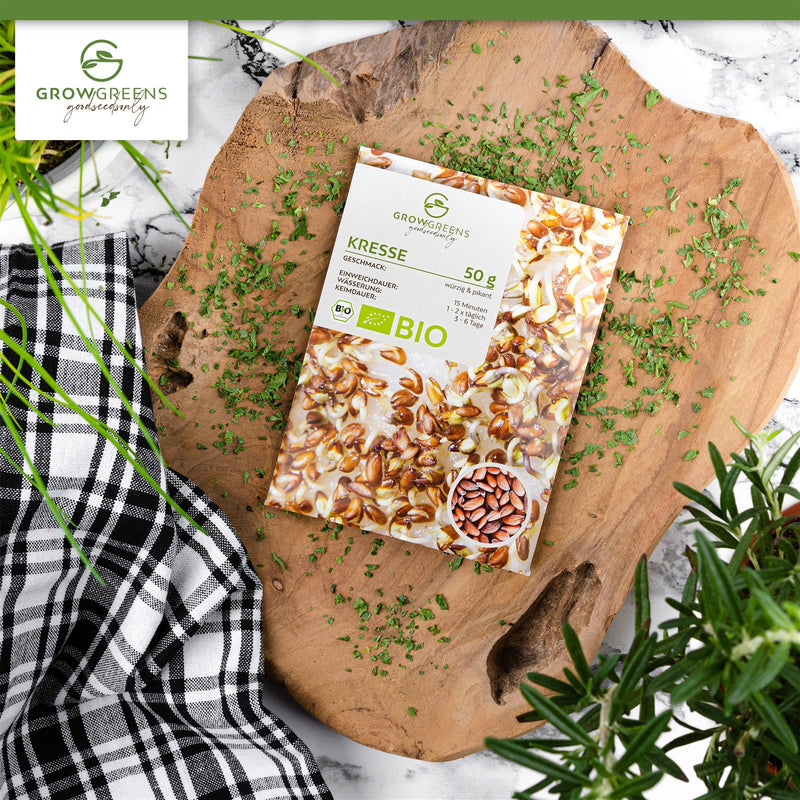 BIO Kresse Sprossen Samen (50g) - Microgreens Saatgut ideal für die Anzucht von knackigen Keimsprossen - HappySeed