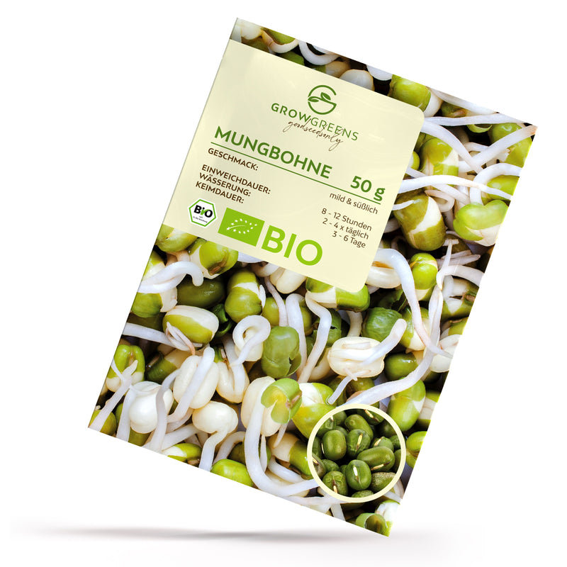 BIO Mungbohne Sprossen Samen (50g) - Microgreens Saatgut ideal für die Anzucht von knackigen Keimsprossen - HappySeed