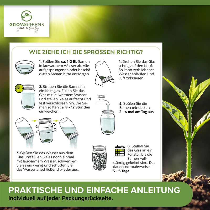 BIO Mungbohne Sprossen Samen (50g) - Microgreens Saatgut ideal für die Anzucht von knackigen Keimsprossen - HappySeed