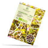 BIO Radieschen Sprossen Samen (50g= - Microgreens Saatgut ideal für die Anzucht von knackigen Keimsprossen - HappySeed