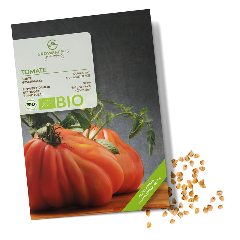 BIO Tomatensamen (Ochsenherz) - Tomaten Saatgut aus biologischem Anbau (10 Korn) - HappySeed