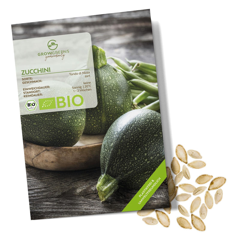 BIO Zucchini Samen Rund (Tondo di Nizza) - Zucchini Saatgut aus biologischem Anbau (5 Korn) - HappySeed